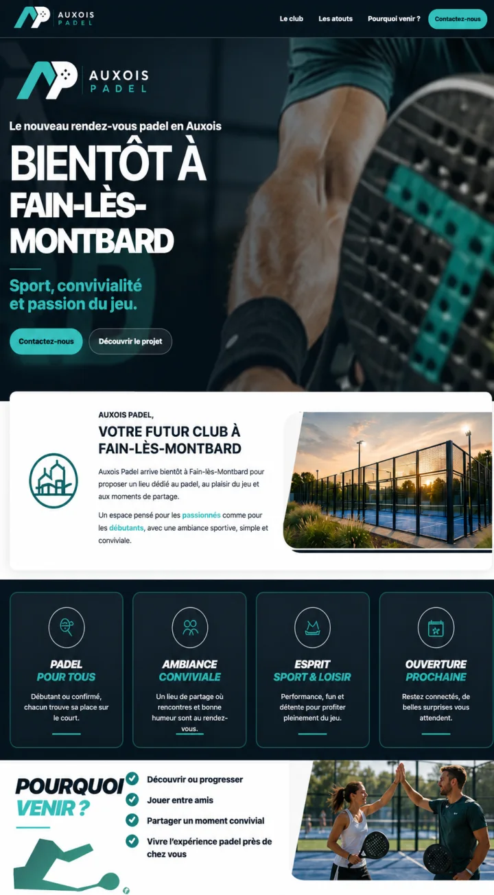 Exemple d'une one-page complète pour un club de padel